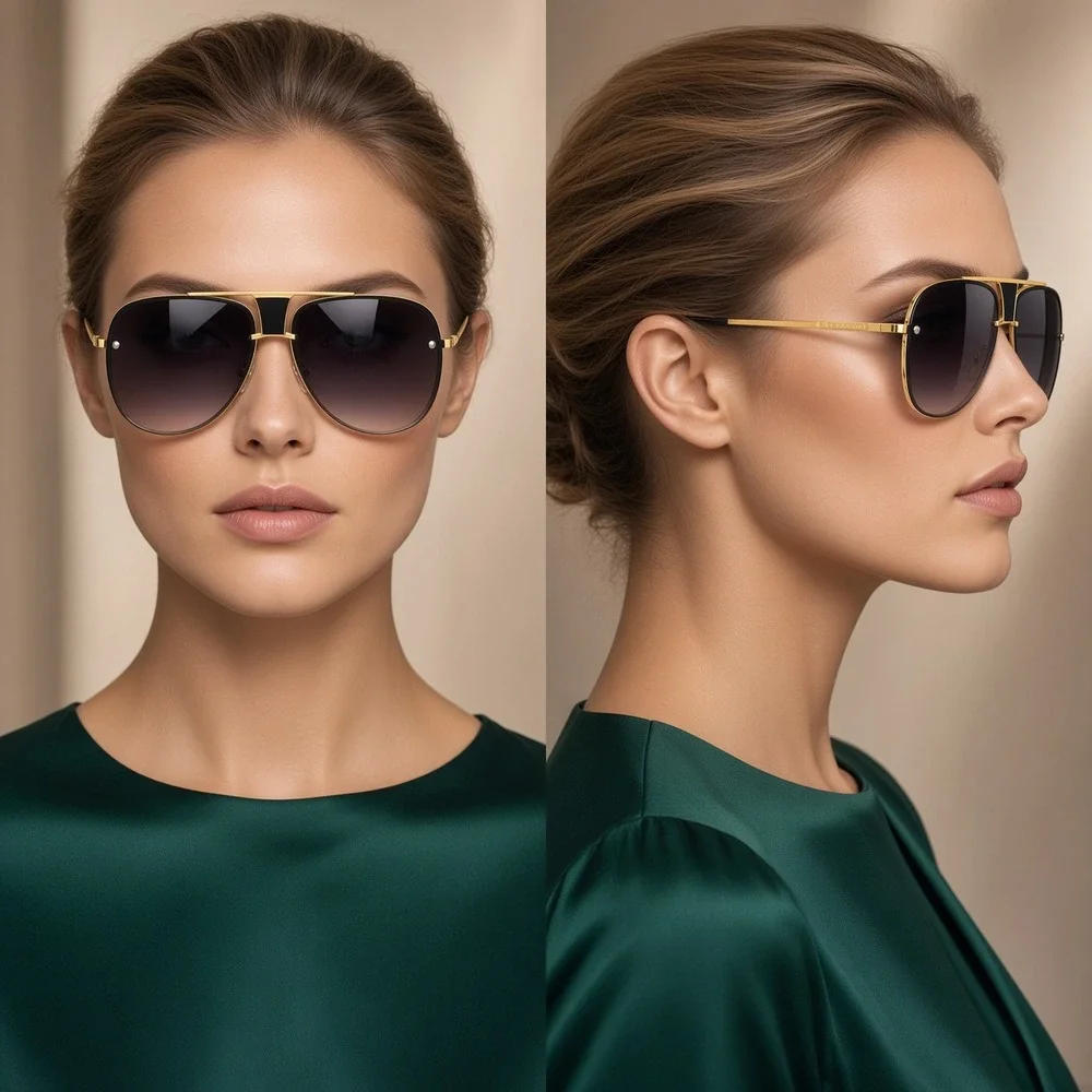 Sunglasses Women Gold Frame Black Lens Fashion Sun Glasses Circle UV400 Modern